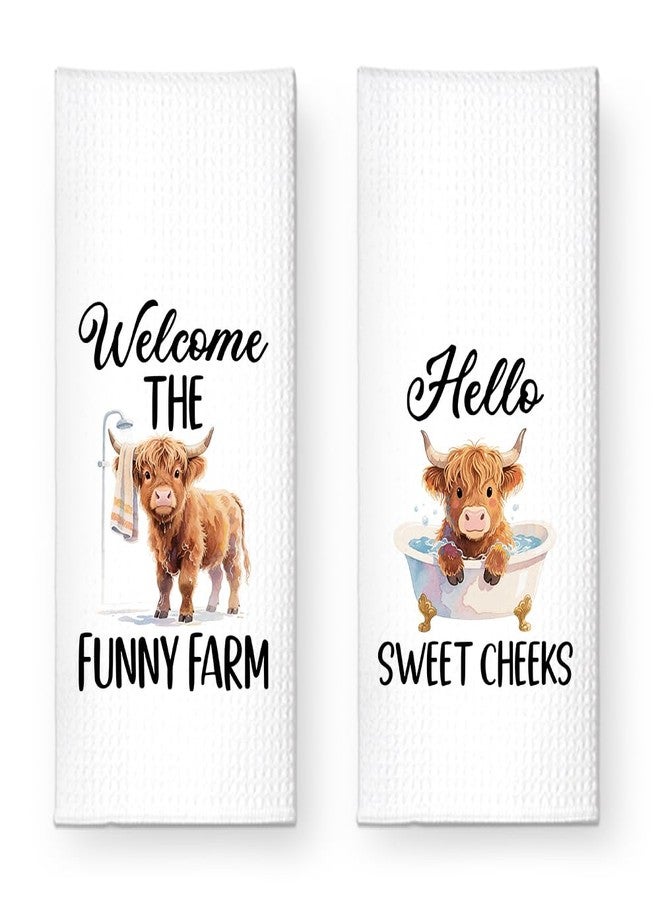ZBBFSCSB Highland Cow Bathroom Dcor Hand Towel 2 Pack, Cute Highland Cow Farmhouse Bathroom Decor Hand Towels, Funny Animal Decorative Hand Towel Housewarming Gifts for Hostess Mom Sister Friend - Image 1